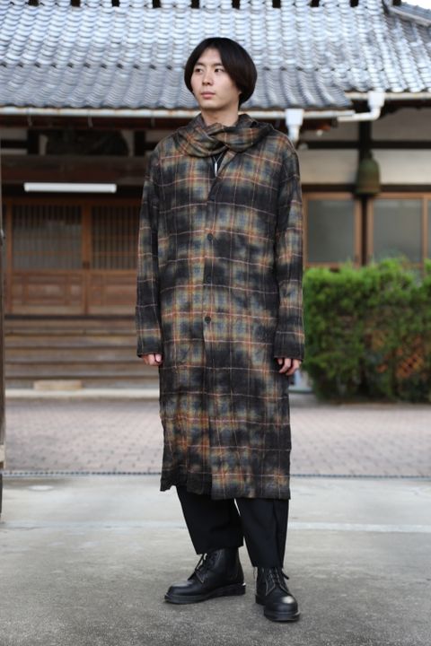 yohji yamamoto チェックJQ製品ムラ染めボウタイロングシャツStyle .2020.10.2.