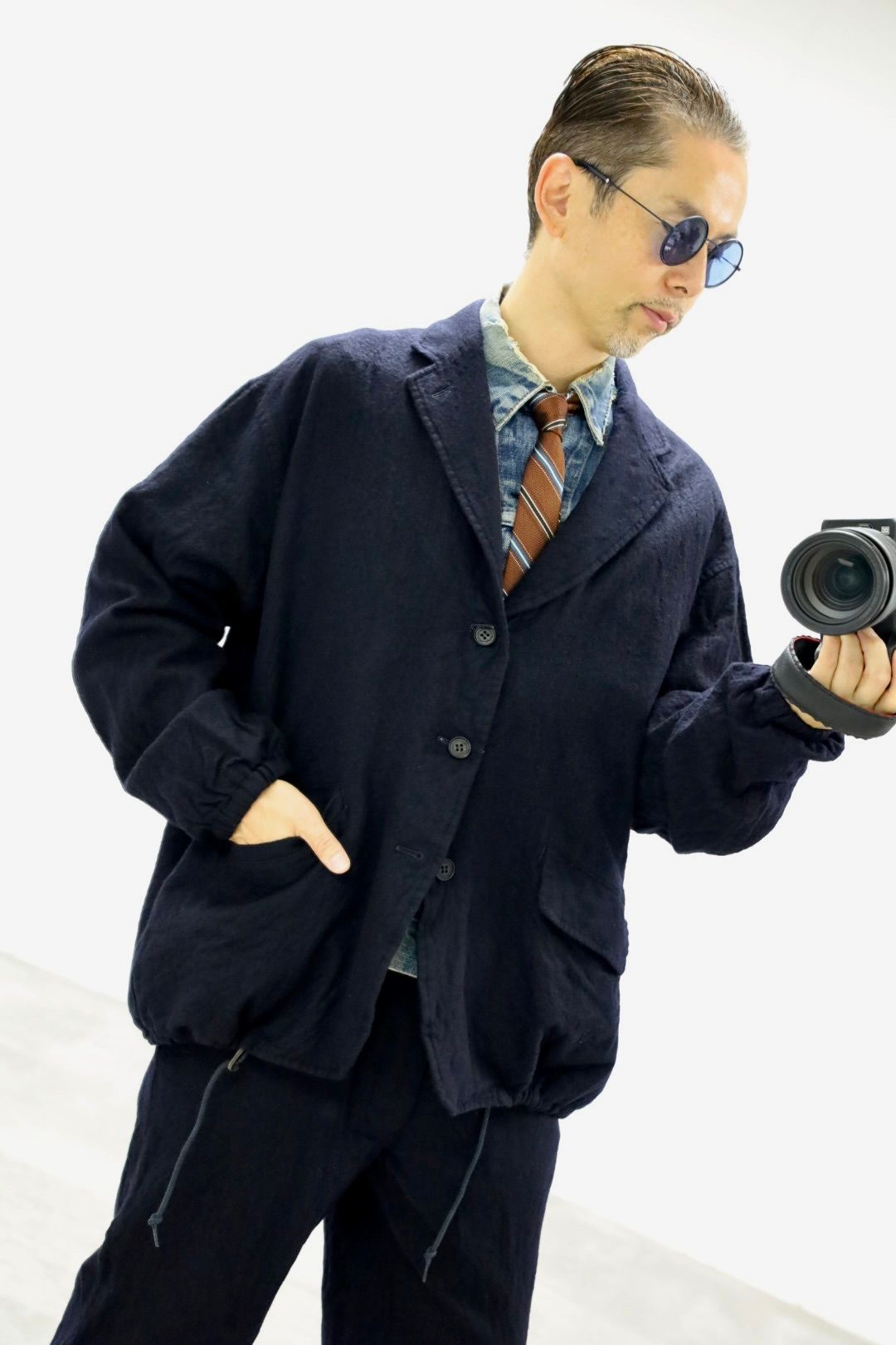COMME des GARCONS HOMME ウールサージ製品縮絨3Bジャケットセットアップ"NAVY"スタイル2025.10.5.