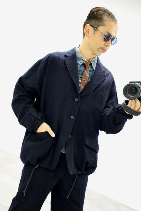 COMME des GARCONS HOMME ウールサージ製品縮絨3Bジャケットセットアップ"NAVY"スタイル2025.10.5.