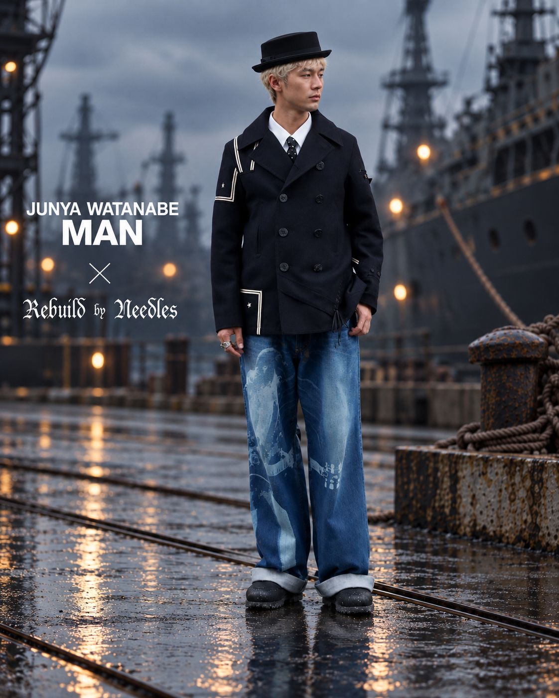JUNYA WATANABE MAN ウールナイロンメルトン NEEDLES Wネーム Pコート  10月2日(金)新作発売！