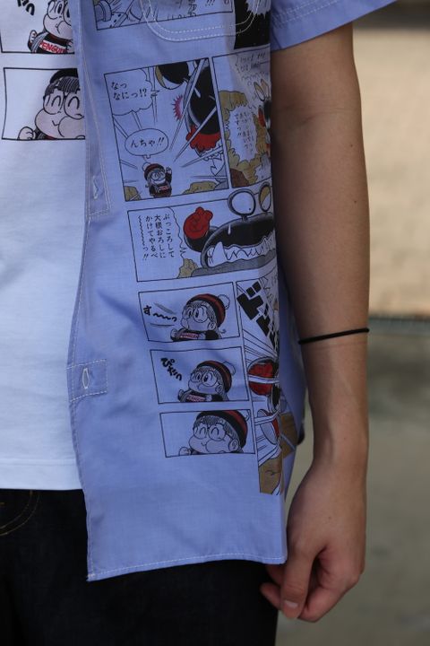 JUNYA WATANABE CDG MAN Dr.スランプアラレちゃん綿シャンブレーツイルプリント半袖シャツ style.2021.3.7.