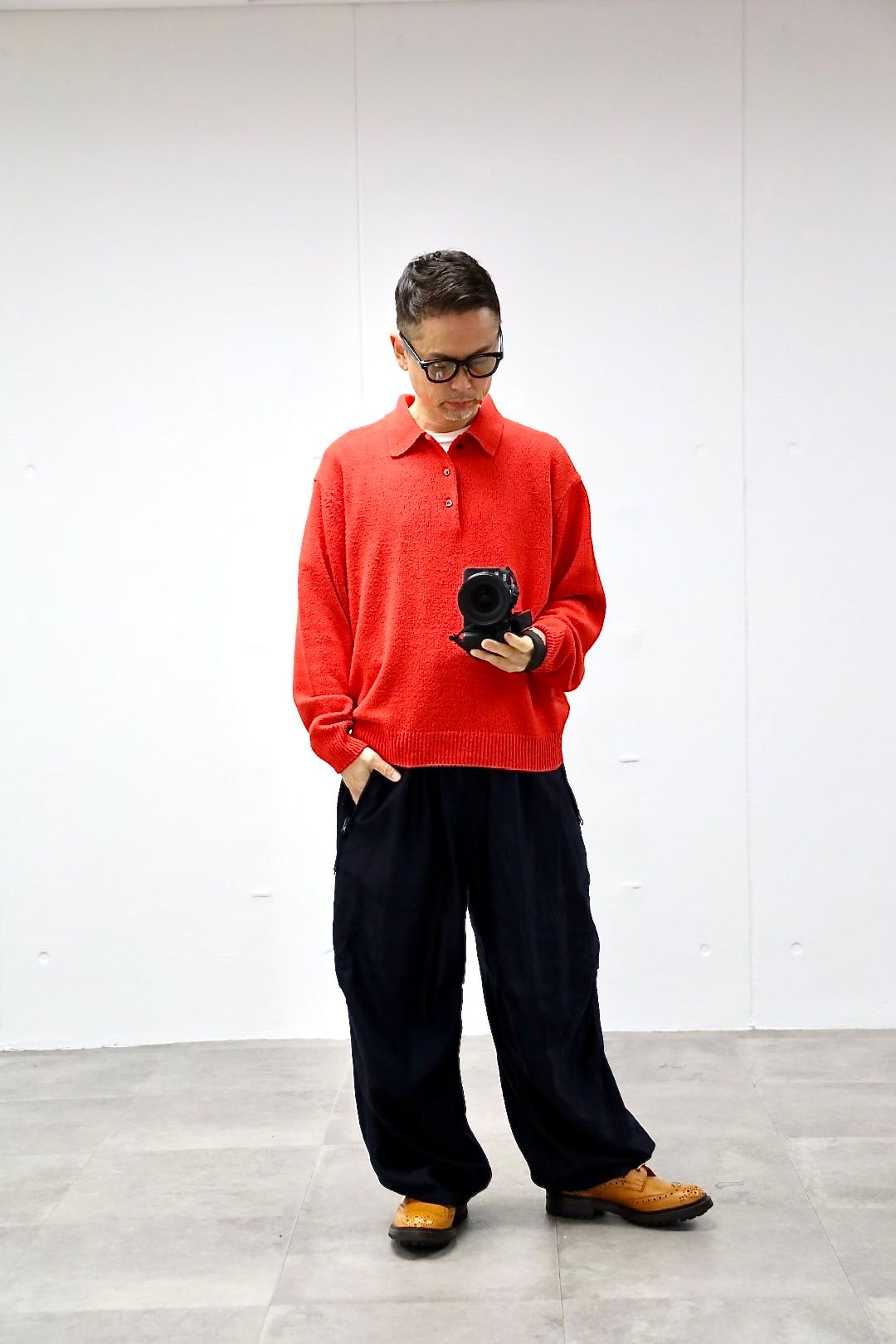 A.PRESSE 2026 STYLE1 Washed Silk Nep Polo Shirt"RED"スタイル