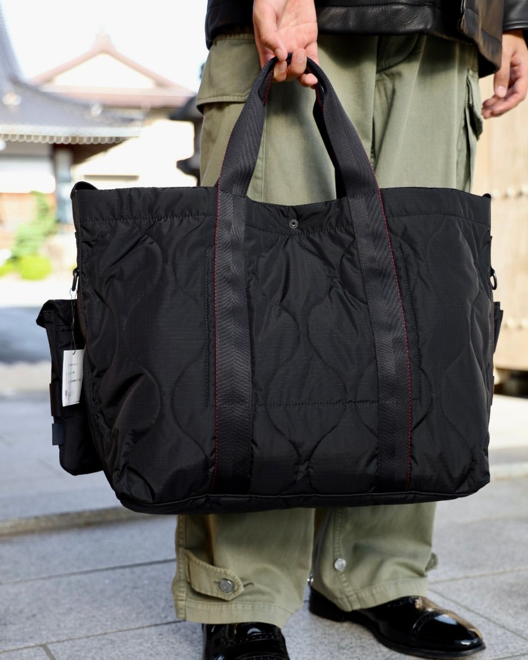 COMME des GARCONS HOMME 2WAYキルティングTOTE BAG x ディアスキンレザーカーコート
