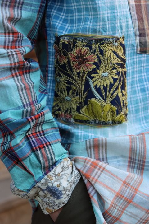 KHOKI Washi knit cardigan(22SS-K-03),Madras check shirt(22SS-B-03) style. 2022.02.21.