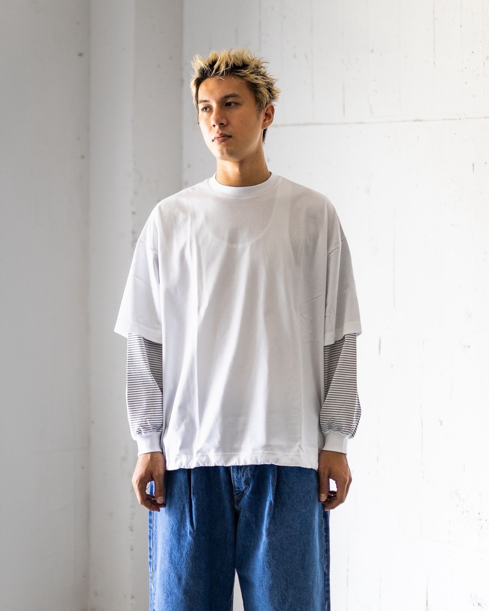 is-ness  BALLOON LAYERED LONG SLEEVE T SHIRT MARKスタイル