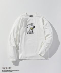 1PIU1UGUALE3 RELAX × PEANUTS / 【スヌーピー】ジョー・クルー＆ウッドストックロングTシャツ / ホワイト【UST-26094】