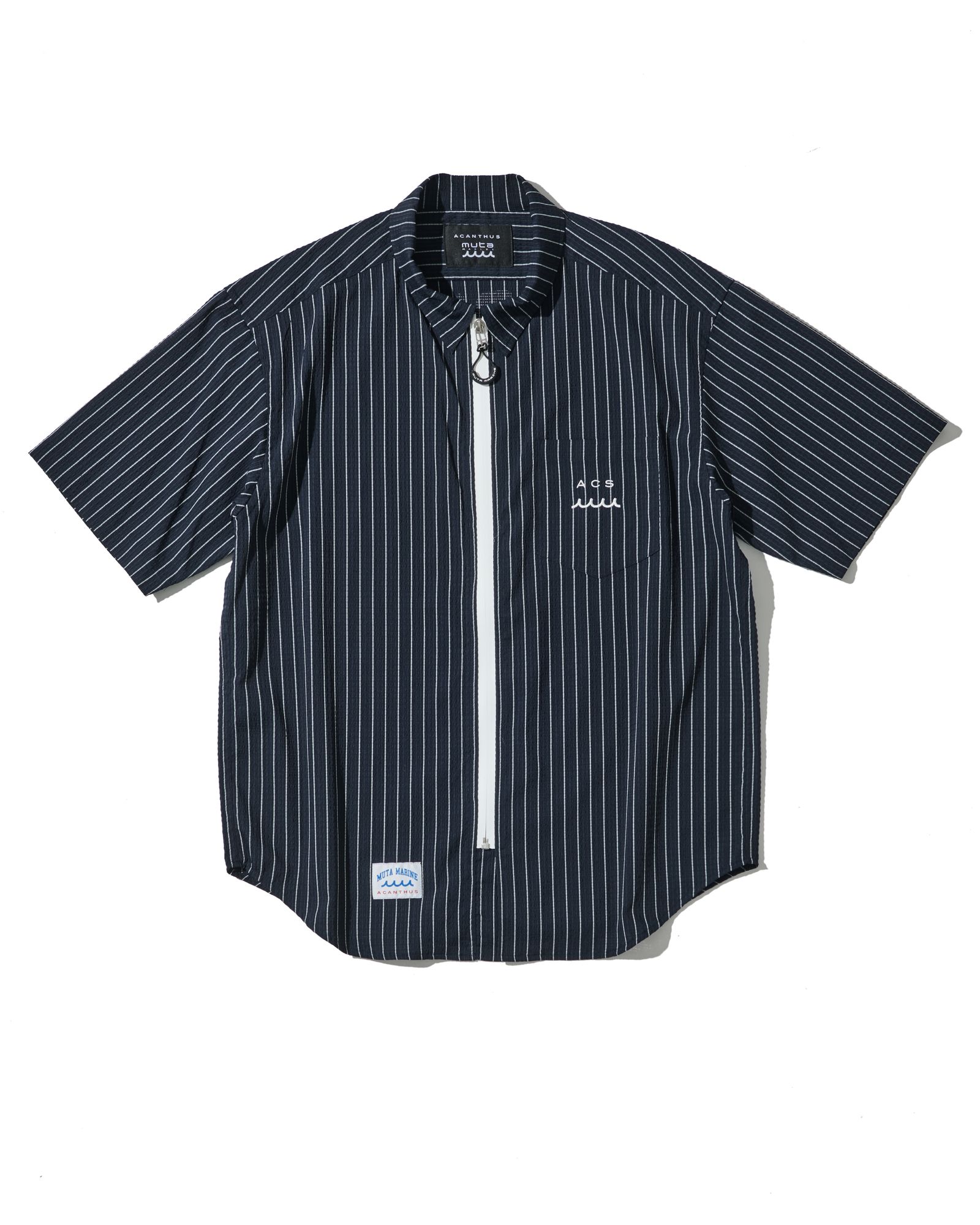 ☆先行予約☆muta MARINE × ACANTHUS  /Dot Air®ジップアップショートスリーブシャツ / Dot Air® Zip Up S/S Shirt / WHITE STRIPE【MA2604】