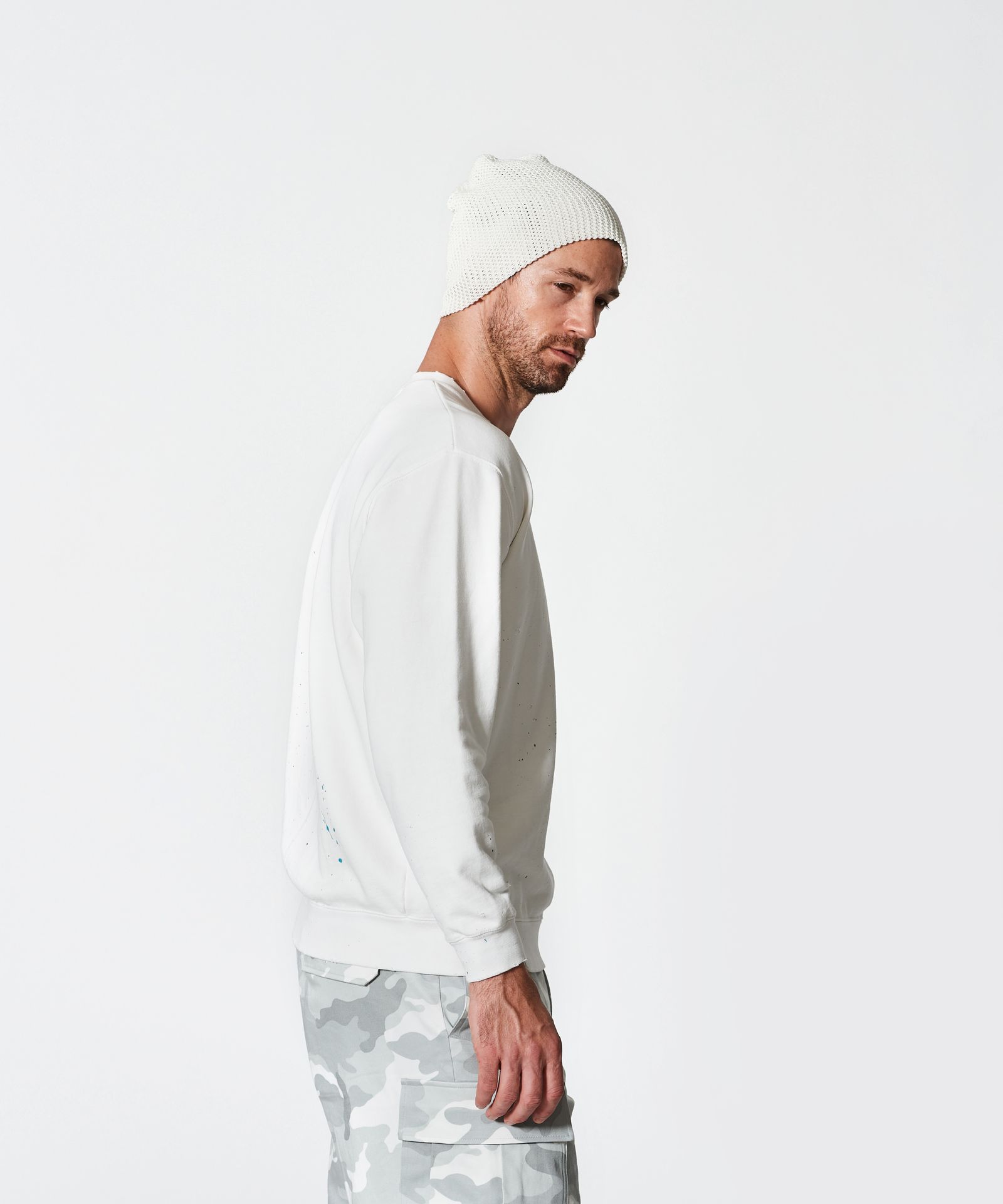 Damage Washed Hand Paint Logo Crewneck / プルオーバースウェット / WHITE【HJ2502】