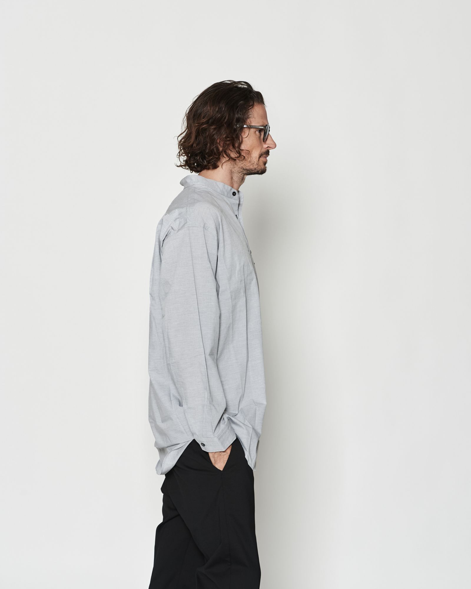 ☆先行予約☆ オーバーサイズバンドカラーシャツ / Oversized Band Collar Shirt / GREY【SH2602】