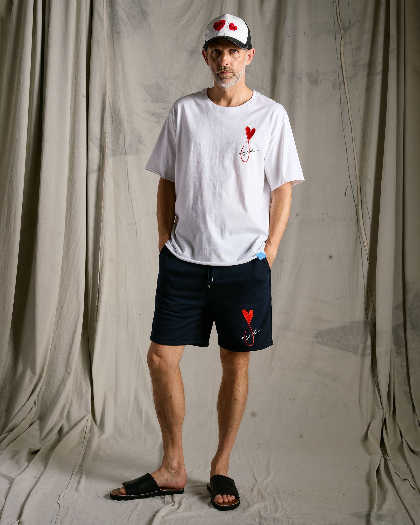 ☆先行予約☆Maison Honoré Paris× wjk  / 2ハートパッチ カットオフ メッシュキャップ / 2-heart patch cut-off mesh cap / white×red 【813 hw04k】