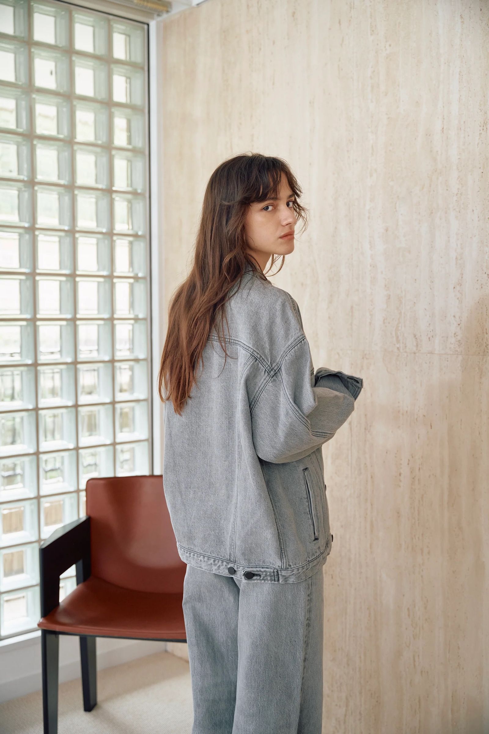 "ターク" トラッカージャケット / "TURK" TRUCKER JACKET BK  / LIGHT GRAY [AUT-095B-106]
