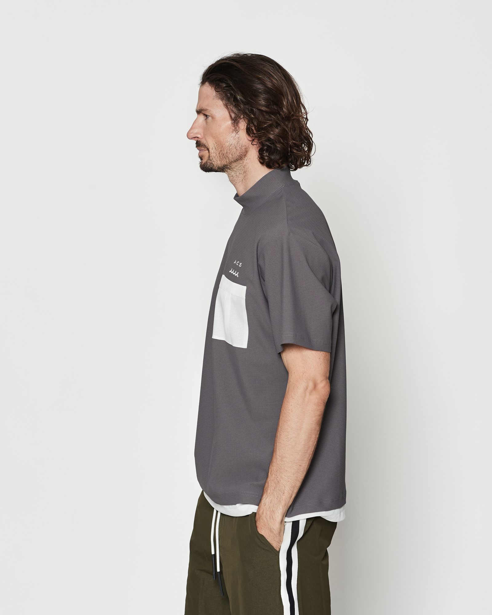 ☆先行予約☆muta MARINE × ACANTHUS  / メッシュモックネックTシャツ / Mesh Mockneck S/S Top / GREY 【MA2618】