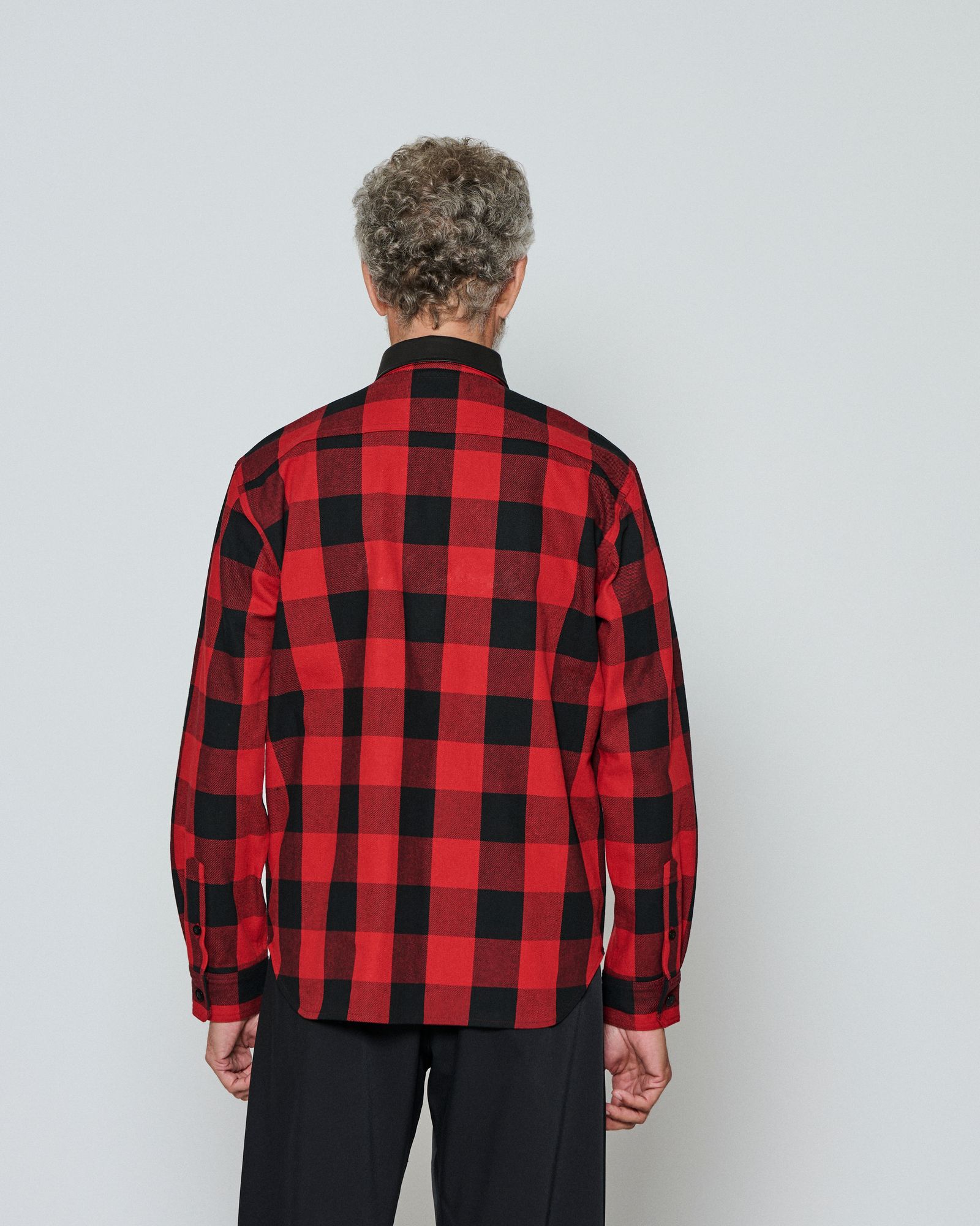☆先行予約☆/ レザーカラーチェックシャツ / Leather Collar Check Shirts / RED CHECK 【SH2603】