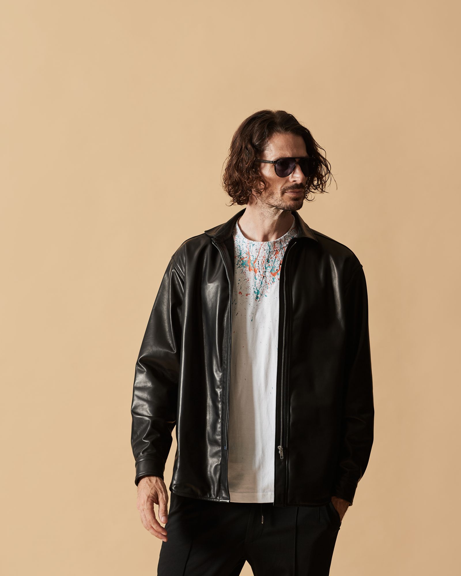 ☆先行予約☆レザージップシャツジャケット /  Leather Zip Shirt Jacket / BLACK【L2601】