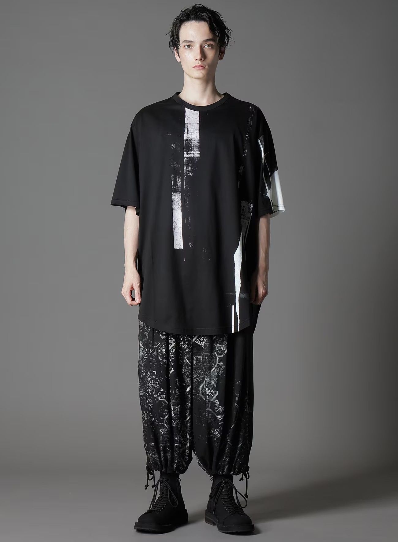 COTTON JERSEY TORN PATTERN HEM ROUND JUMBO T-SHIRT SHORT SLEEVES / WHITE [GP-T05-008-1]