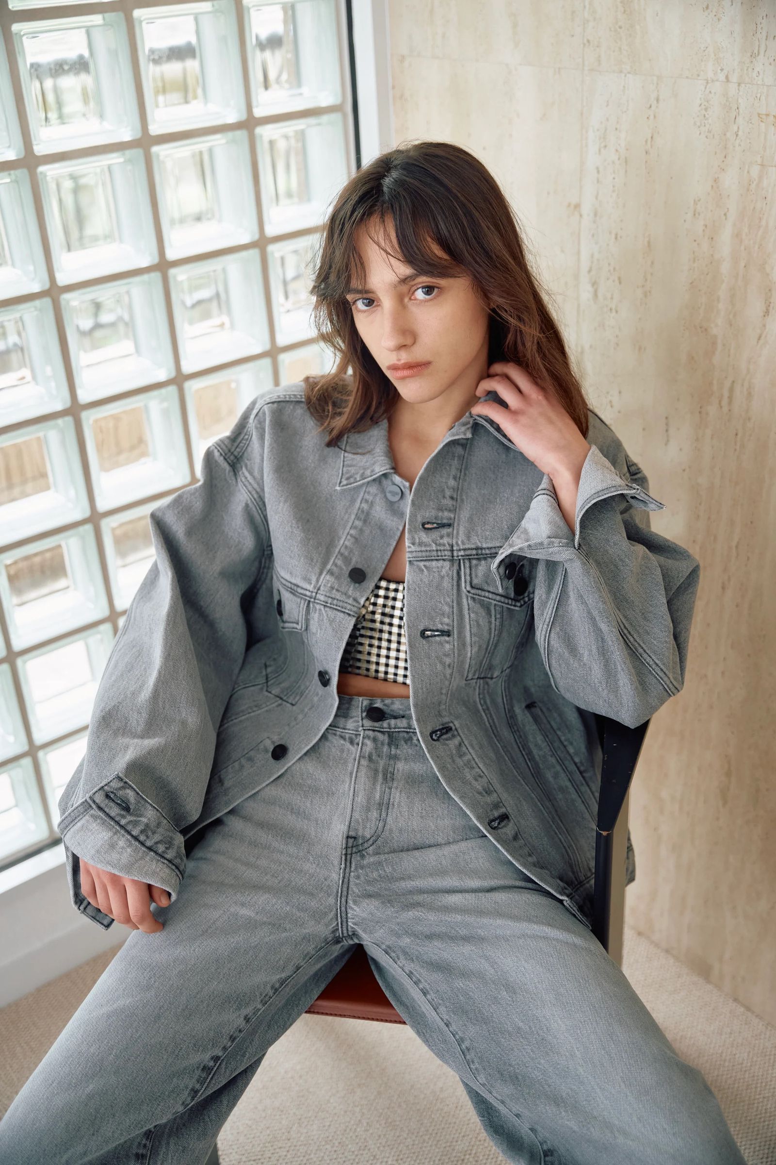 "ターク" トラッカージャケット / "TURK" TRUCKER JACKET BK  / LIGHT GRAY [AUT-095B-106]