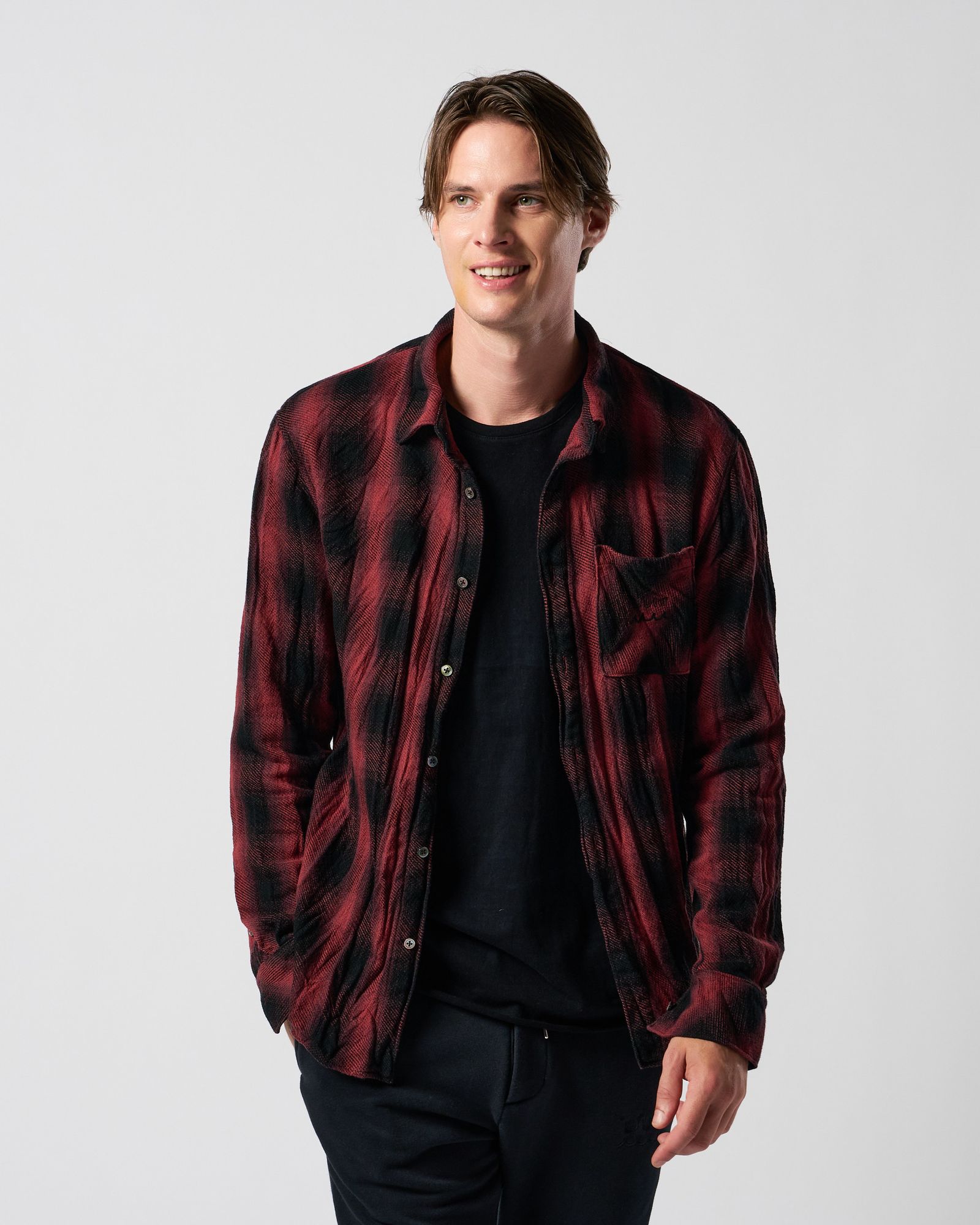 ☆先行予約☆ muta × wjk  / シワ加工チェックシャツ / twist wrinkle check shirt / RED CHECK [401 mw10j]
