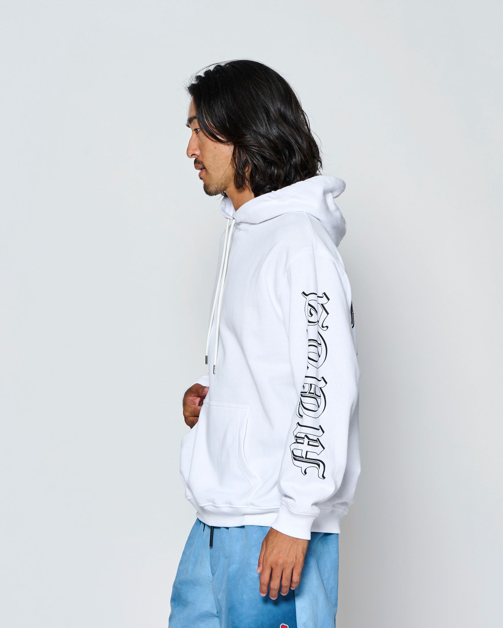 ☆先行予約☆muta MARINE × ACANTHUS  / スリーブプリントスウェットフーディー / プルオーバーパーカー /  Sleeve Print Hooded Sweatshirt / WHITE【MA2711】