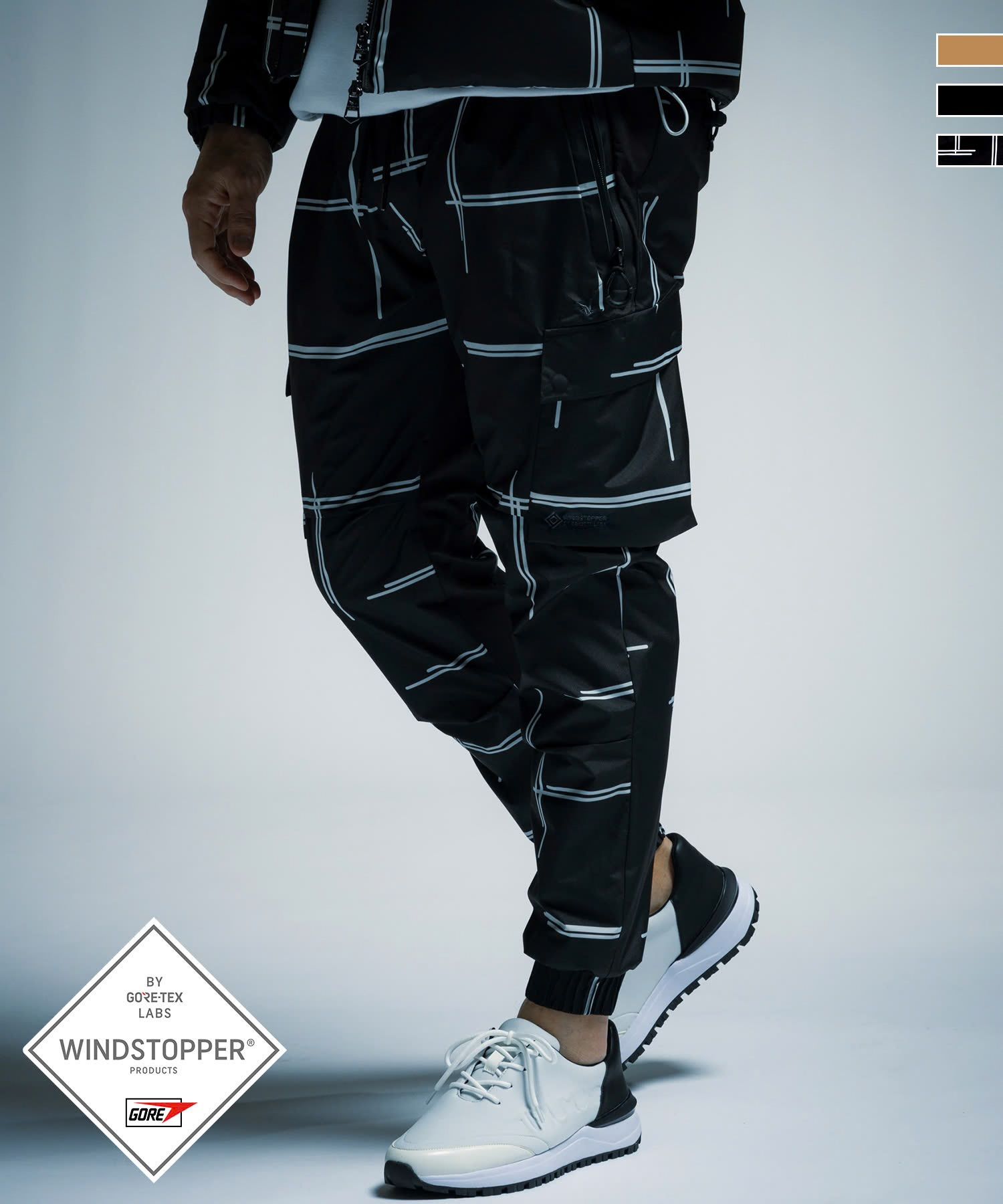 ☆先行予約☆1PIU1UGUALE3 RELAX × +phenix / ルーズカーゴパンツ / WINDSTOPPER プロダクト by GORE-TEX LABS /ウィンドストッパー / ゴアテックス / ブラック×ホワイト【USB-26132】