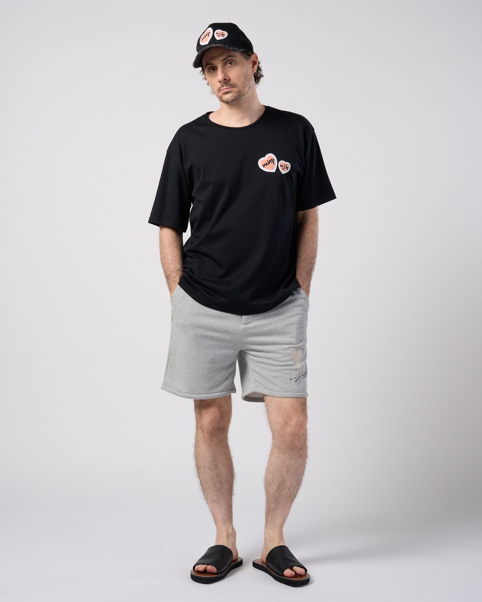 ☆先行予約☆Maison Honoré Paris× wjk  / 2ハートパッチクールタッチ半袖Tシャツ / 2-heart patch cool touch S/S / black×pink【712 hw02k】