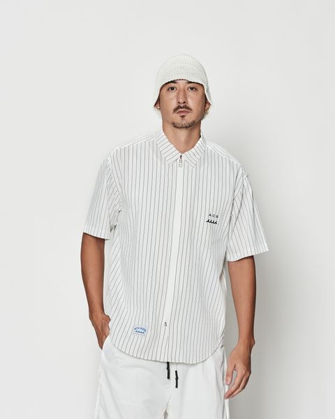 muta MARINE × ACANTHUS  /Dot Air®ジップアップショートスリーブシャツ / Dot Air® Zip Up S/S Shirt / WHITE STRIPE【MA2604】