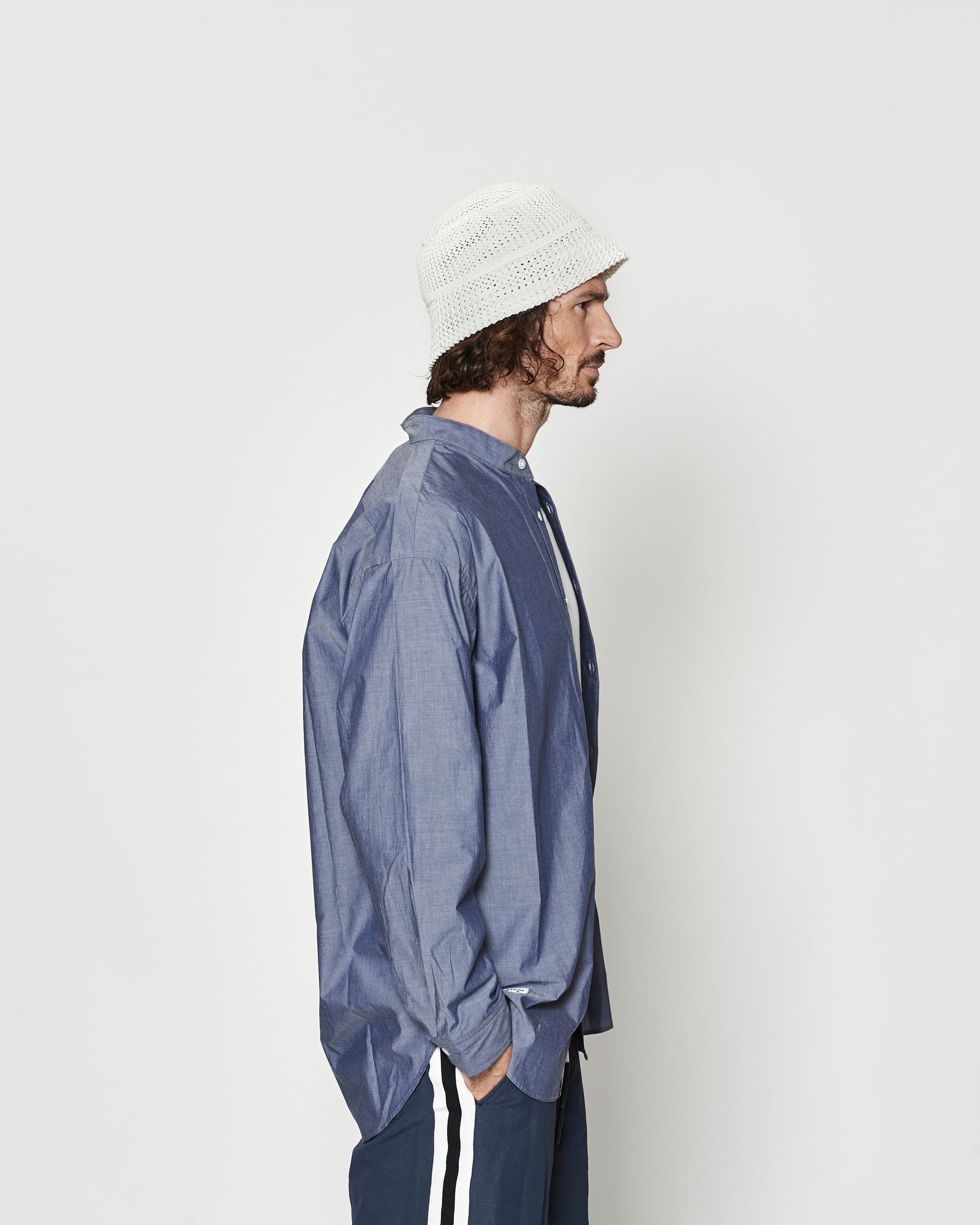 ☆先行予約☆muta MARINE × ACANTHUS  / オーバーサイズバンドカラーシャツ / Oversized Band Collar Shirt / NAVY【MA2630】