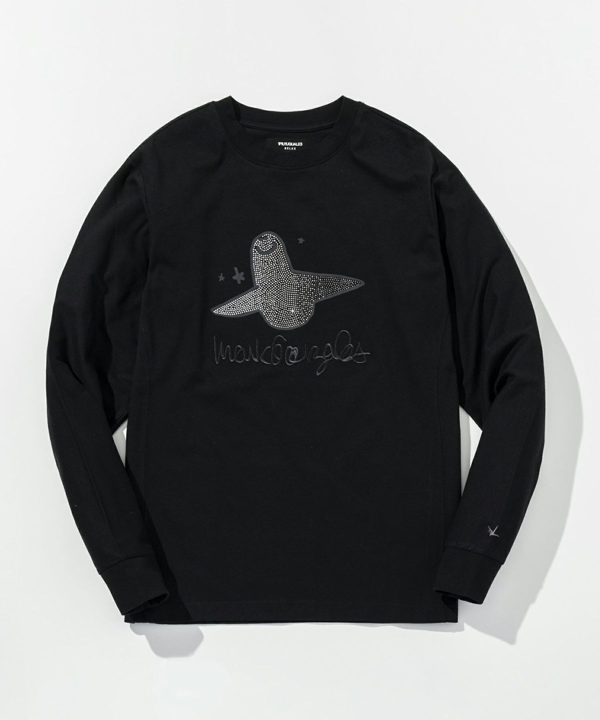 1PIU1UGUALE3 RELAX × Mark Gonzales / グラデーションラインストーンロングTシャツ / ブラック【UST-26016】