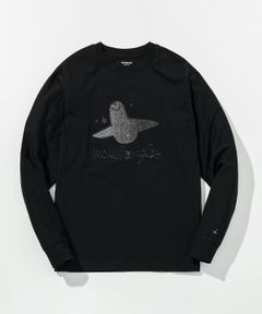 1PIU1UGUALE3 RELAX × Mark Gonzales / グラデーションラインストーンロングTシャツ / ブラック【UST-26016】