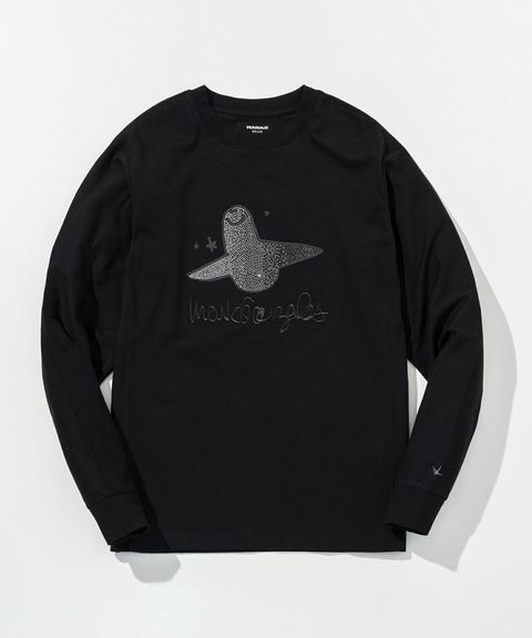 1PIU1UGUALE3 RELAX × Mark Gonzales / グラデーションラインストーンロングTシャツ / ブラック【UST-26016】