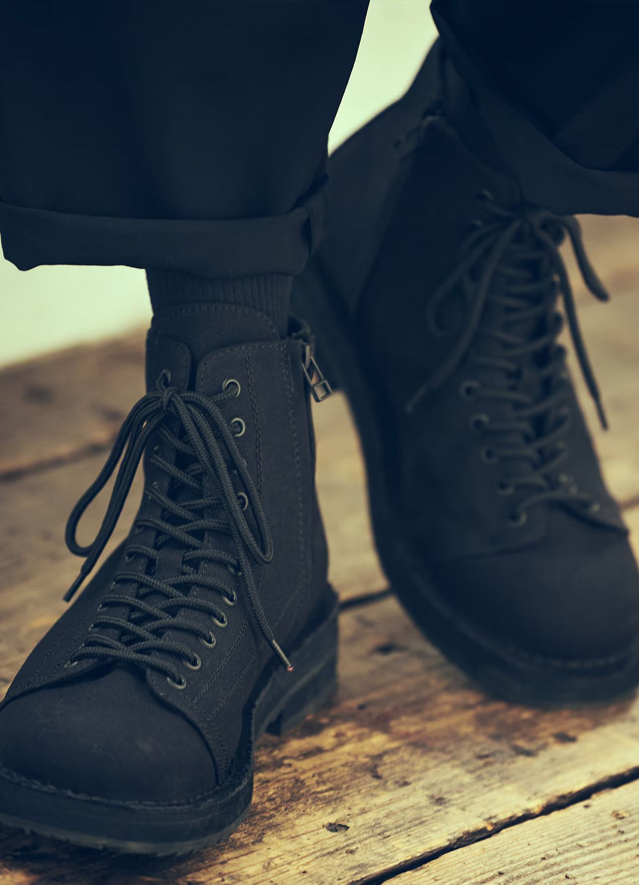 グラウンドワイ キャンバスブーツ Ground Y - COTTON CANVAS LACE-UP BIKER BOOTS / コットン