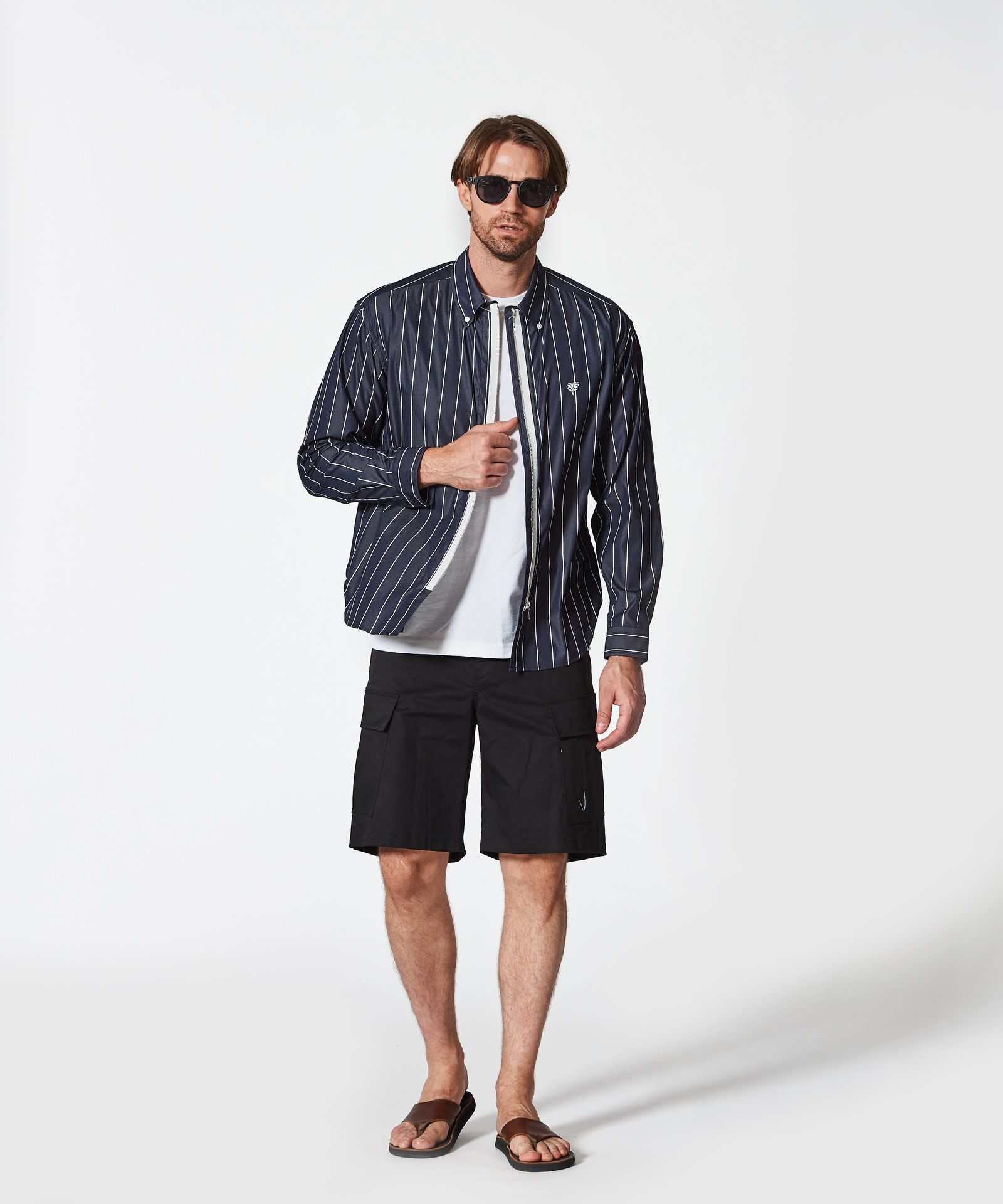 Remake Zip Up Shirt / リメイクジップシャツ / NAVY STRIPE【SH2501】