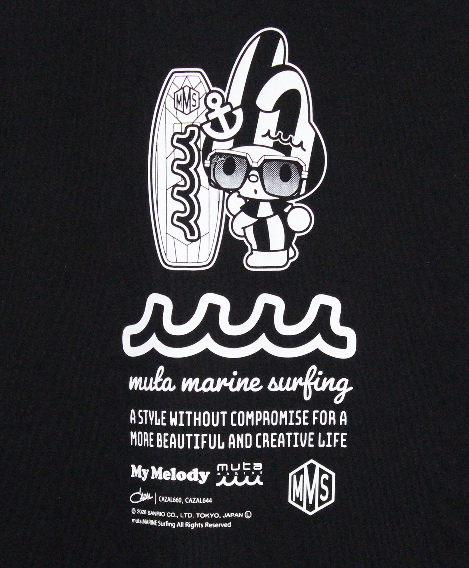 My Melody × muta MARINE SURFING ストレッチロングスリーブTシャツ / ブラック [MMMP-434771]