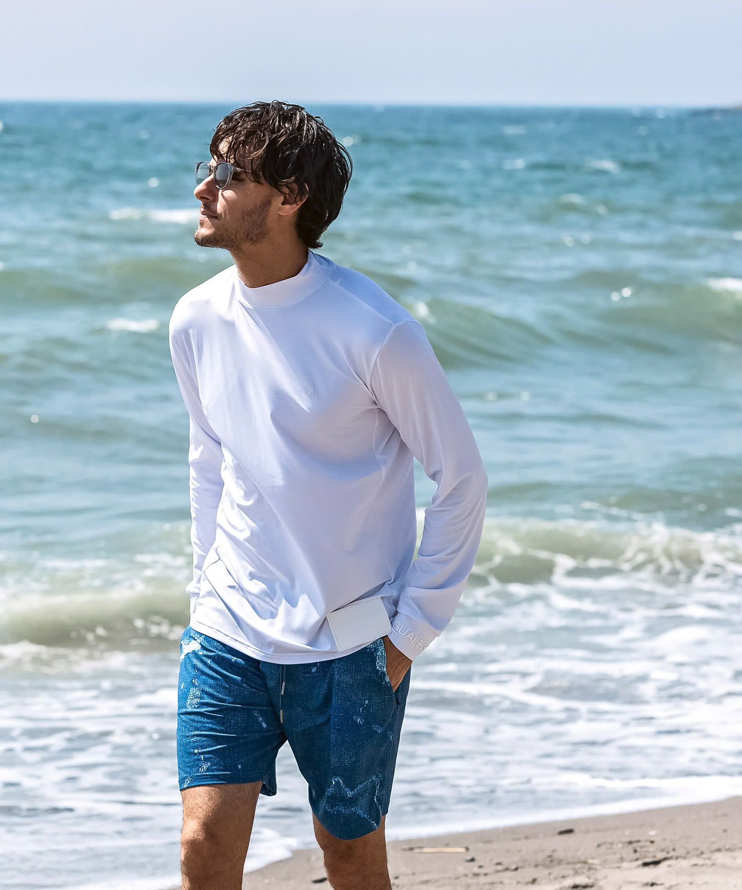 ダメージデニムラッシュガードショーツ / インディゴ【USB-26043】