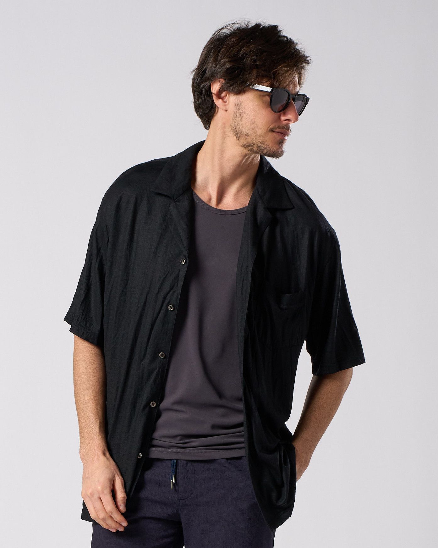 ☆先行予約☆ オープンカラーシャツ /  ex.comfy wool open collar shirt / BLACK [4910 wn08i]