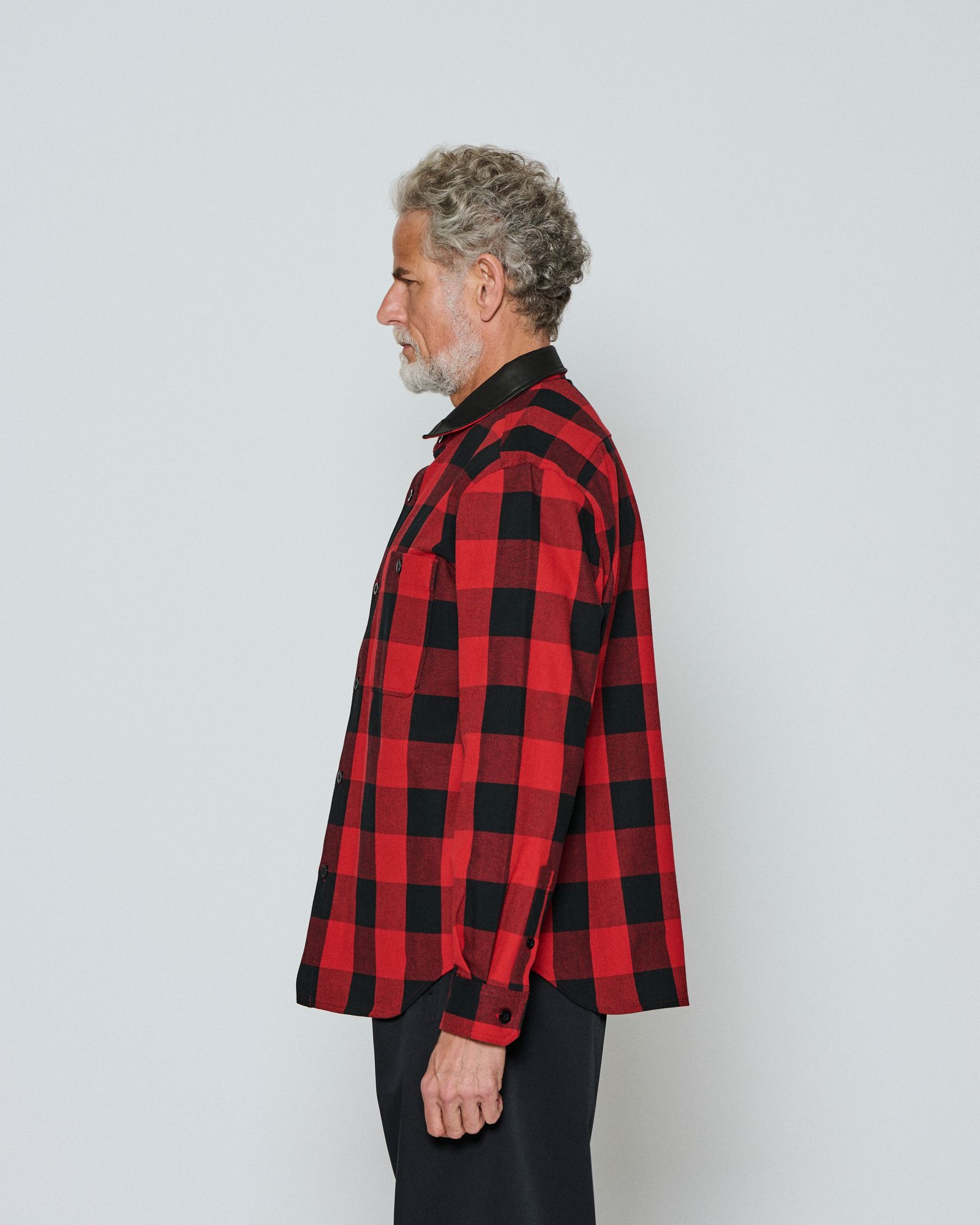 ☆先行予約☆/ レザーカラーチェックシャツ / Leather Collar Check Shirts / RED CHECK 【SH2603】