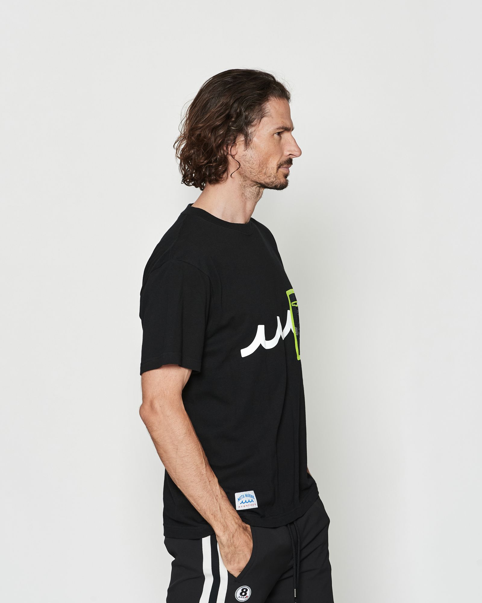 ☆先行予約☆muta MARINE × ACANTHUS  / メッシュトリミングポケットTシャツ  /  Mesh Trimming Pocket Tee / BLACK YELLOW【MA2615】