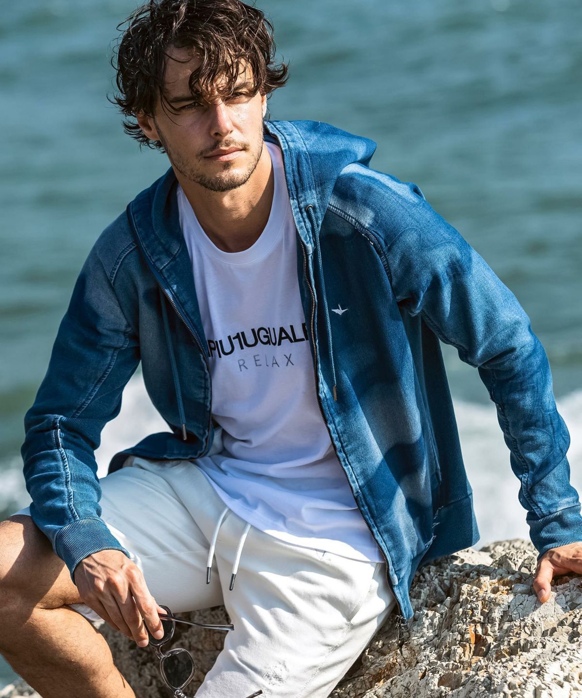 カモ柄ジョグデニムパーカー / インディゴ【USO-26060】