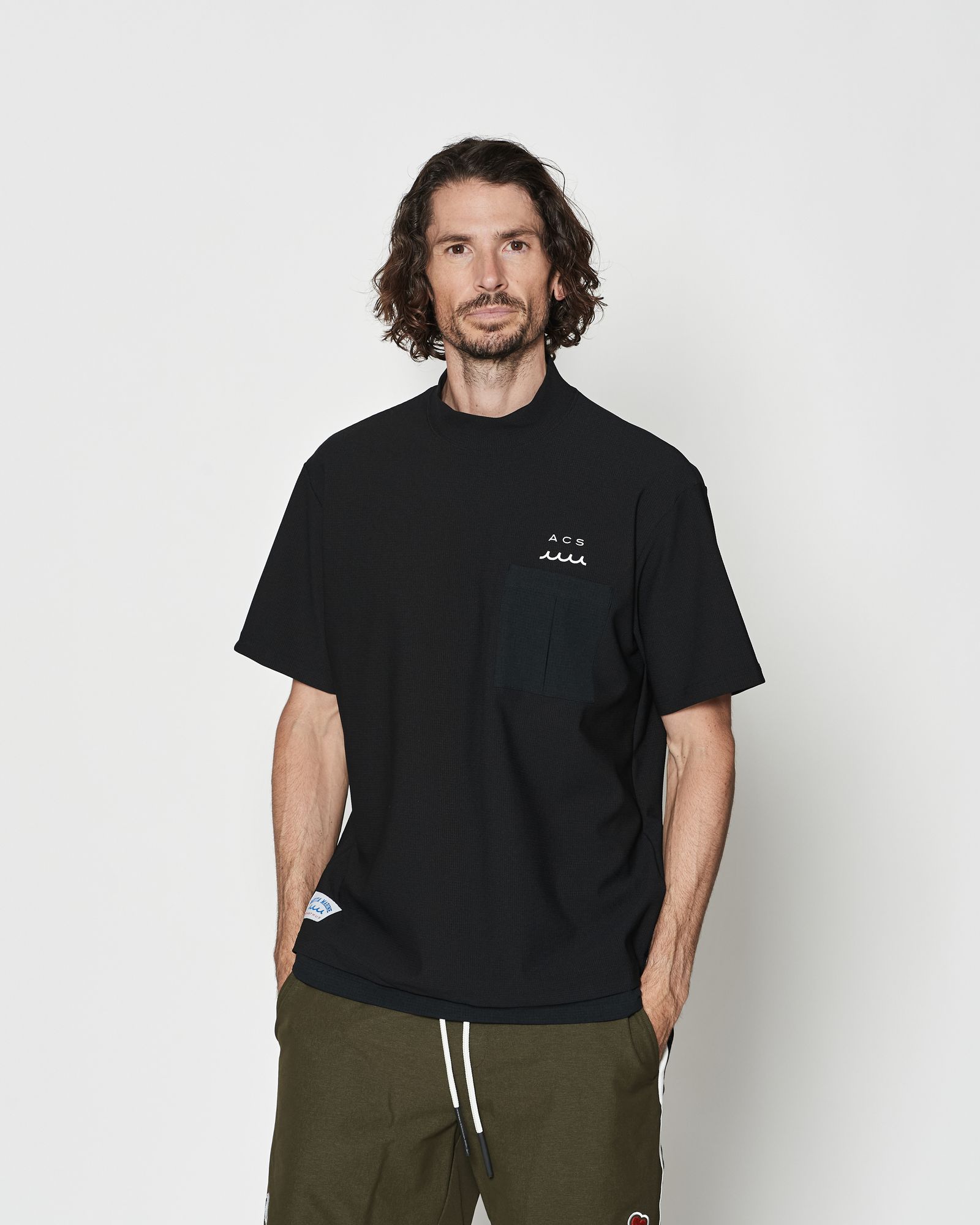 ☆先行予約☆muta MARINE × ACANTHUS  / メッシュモックネックTシャツ / Mesh Mockneck S/S Top / BLACK 【MA2618】