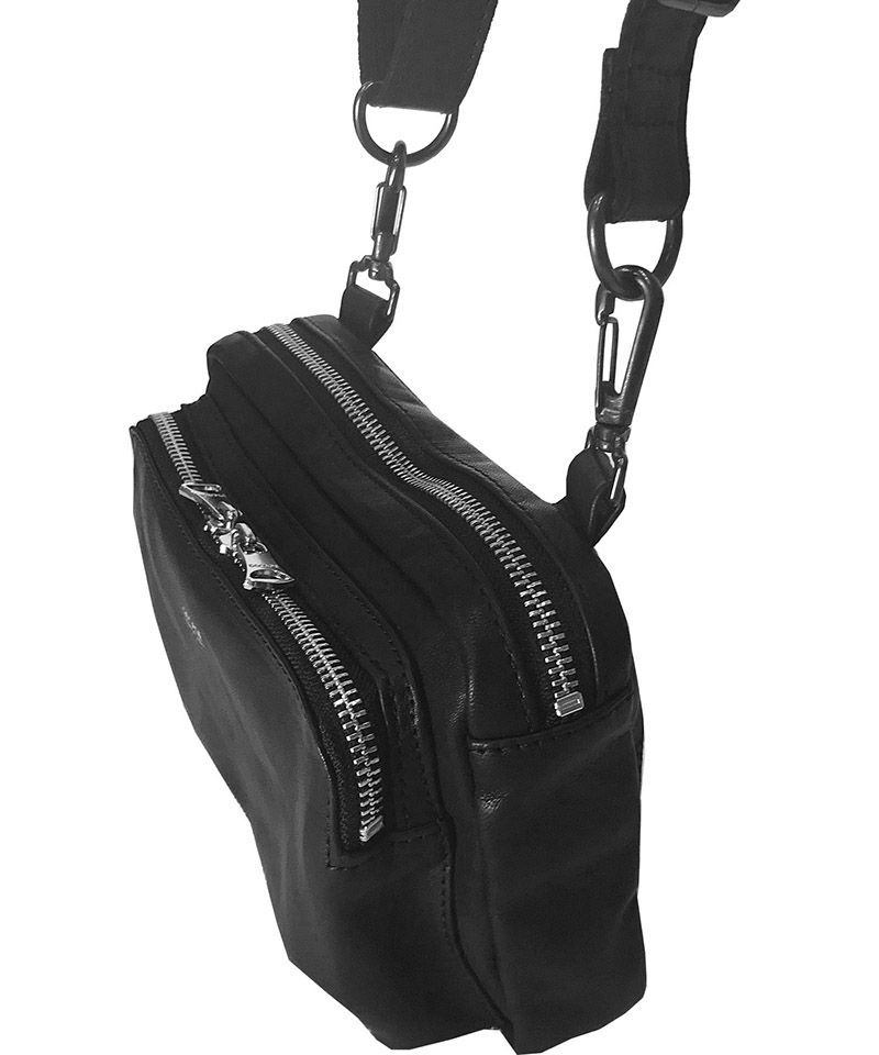 オイルドカウレザー・ミニショルダーポーチバッグ / Oiled Cow Leather Mini Shoulder Bag BLACK