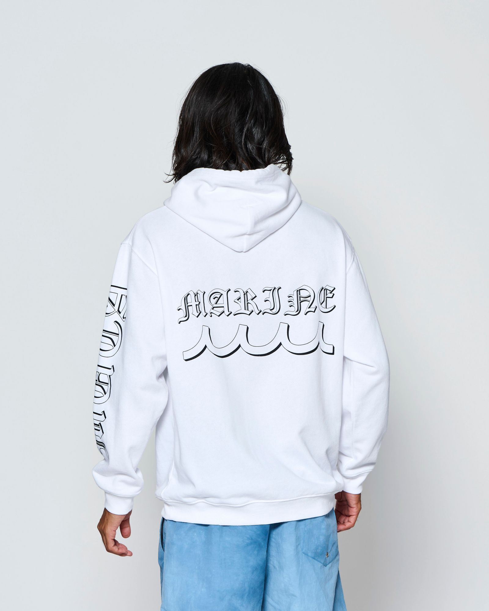 ☆先行予約☆muta MARINE × ACANTHUS  / スリーブプリントスウェットフーディー / プルオーバーパーカー /  Sleeve Print Hooded Sweatshirt / WHITE【MA2711】