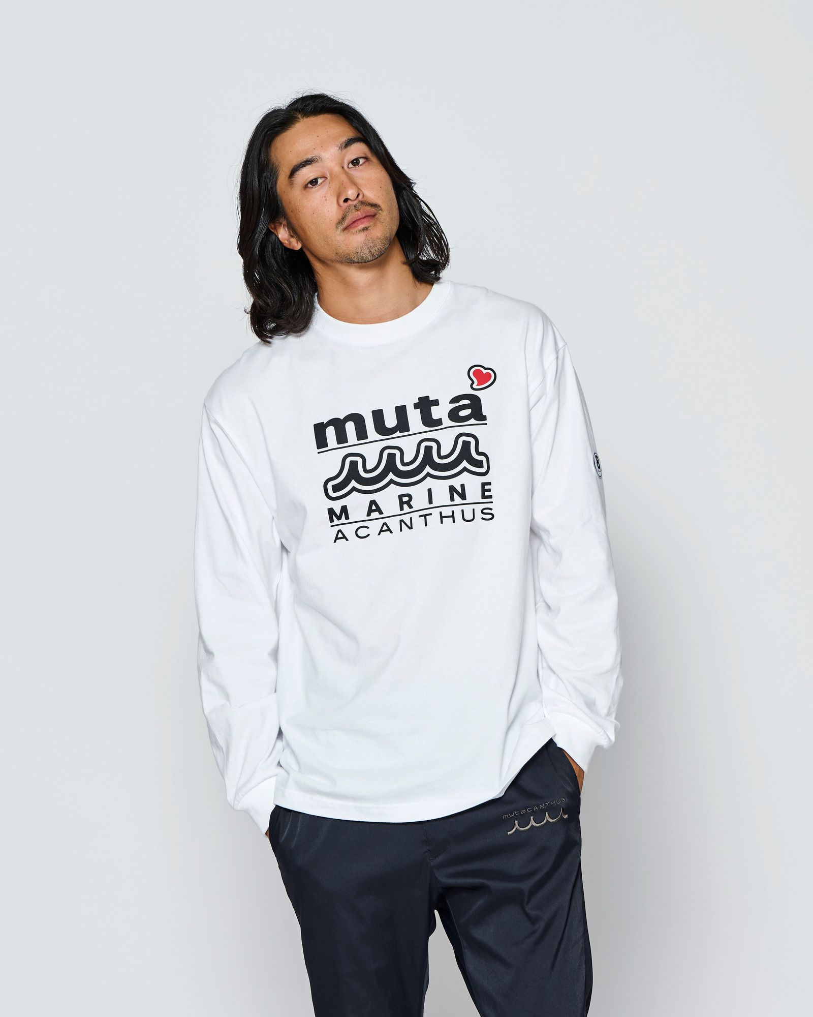 ☆先行予約☆muta MARINE × ACANTHUS  / WネームロゴロングスリーブTシャツ /  W-name logo L/S tee / WHITE【MA2727】