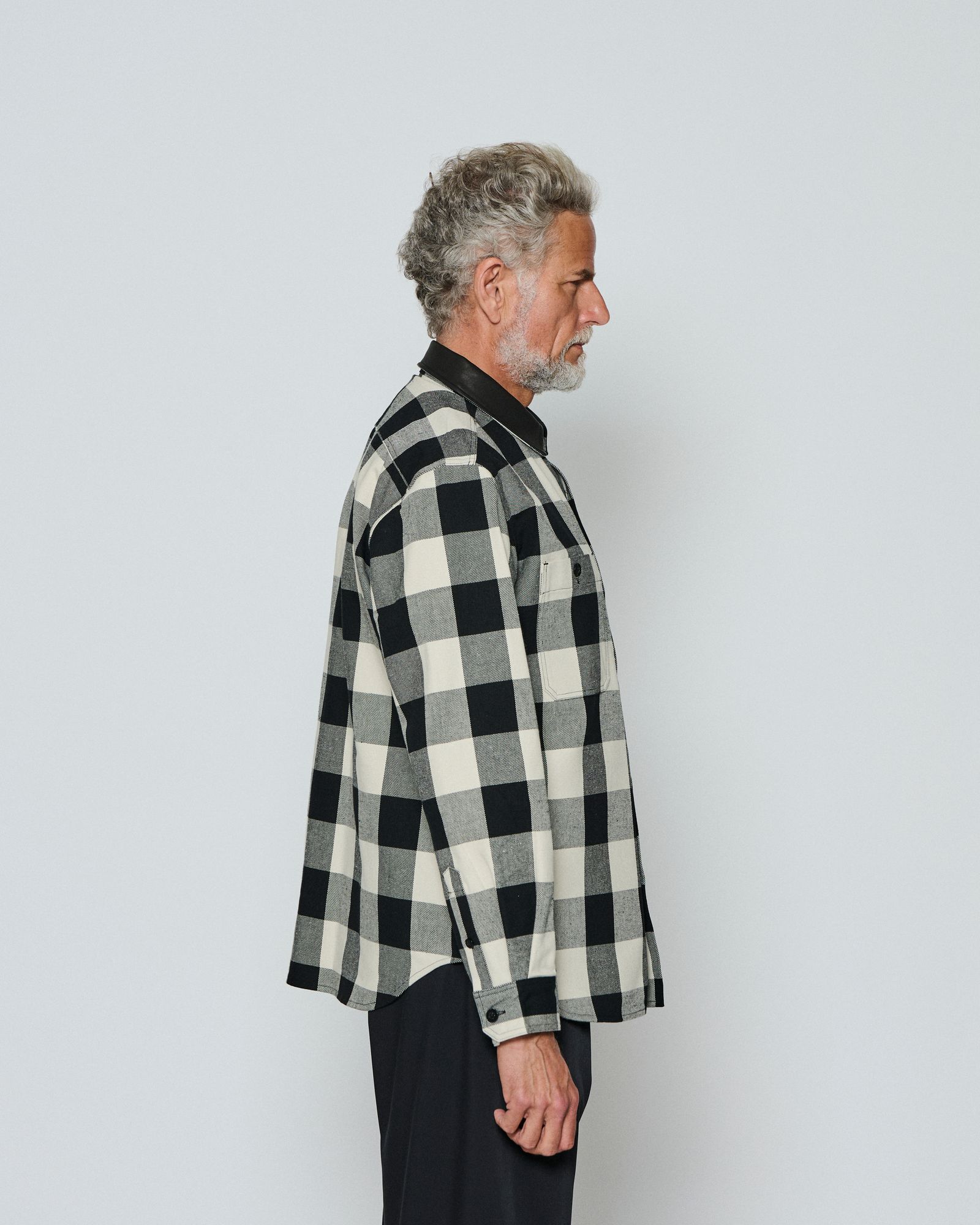 ☆先行予約☆/ レザーカラーチェックシャツ / Leather Collar Check Shirts / WHITE CHECK 【SH2603】
