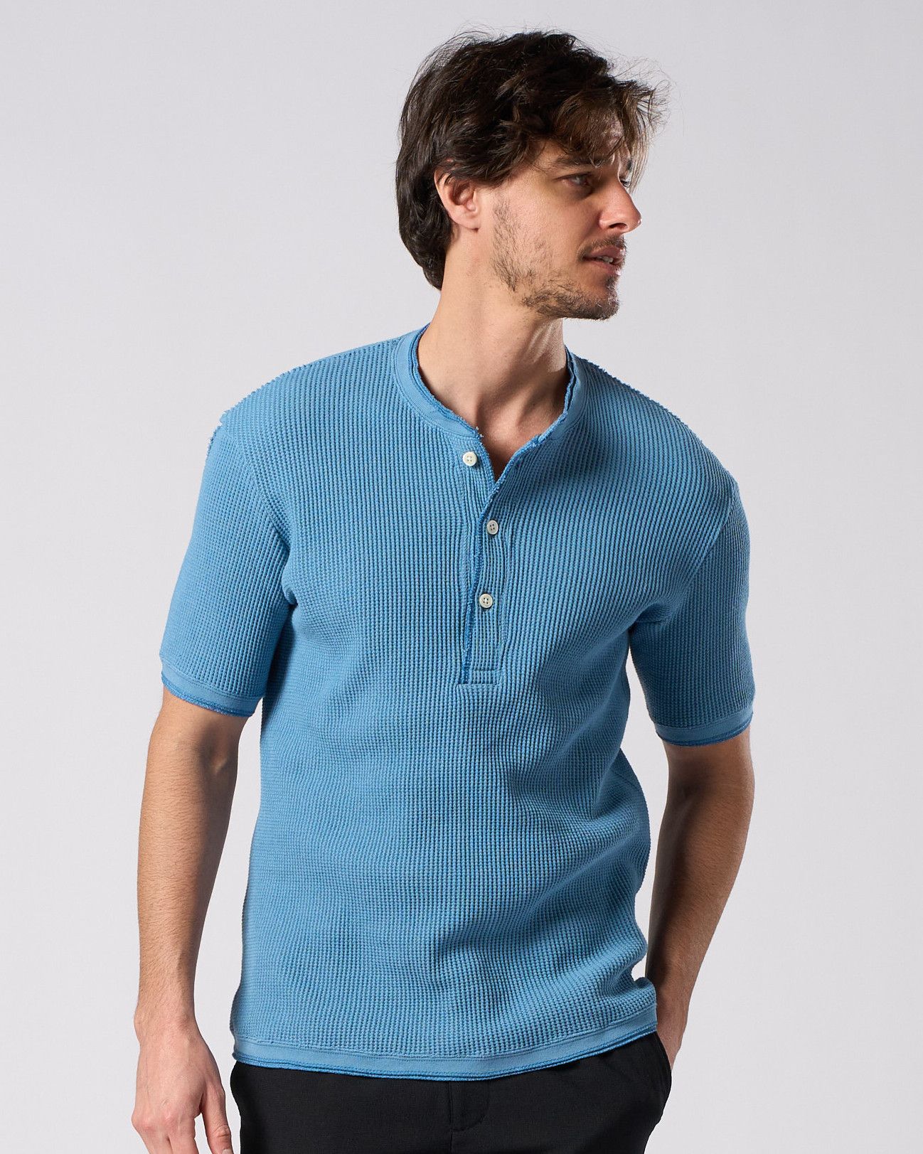 ☆先行予約☆ ワッフルヘンリーネック S/S  カットソー /  waffle henley S/S / L.BLUE[7131 wf19i]