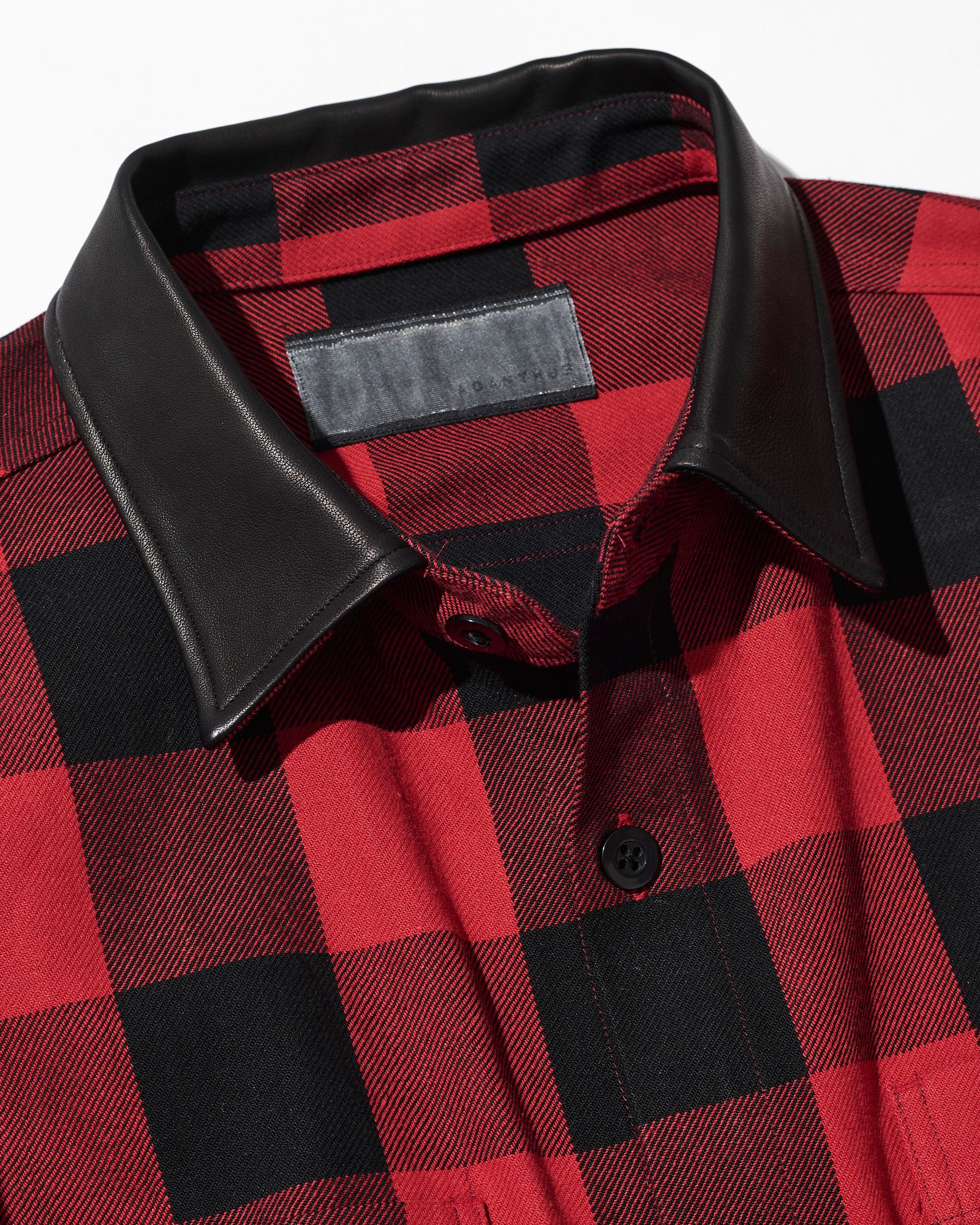 ☆先行予約☆/ レザーカラーチェックシャツ / Leather Collar Check Shirts / RED CHECK 【SH2603】