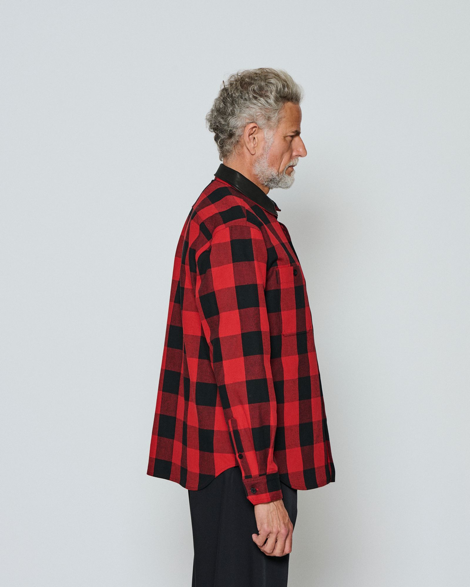 ☆先行予約☆/ レザーカラーチェックシャツ / Leather Collar Check Shirts / RED CHECK 【SH2603】