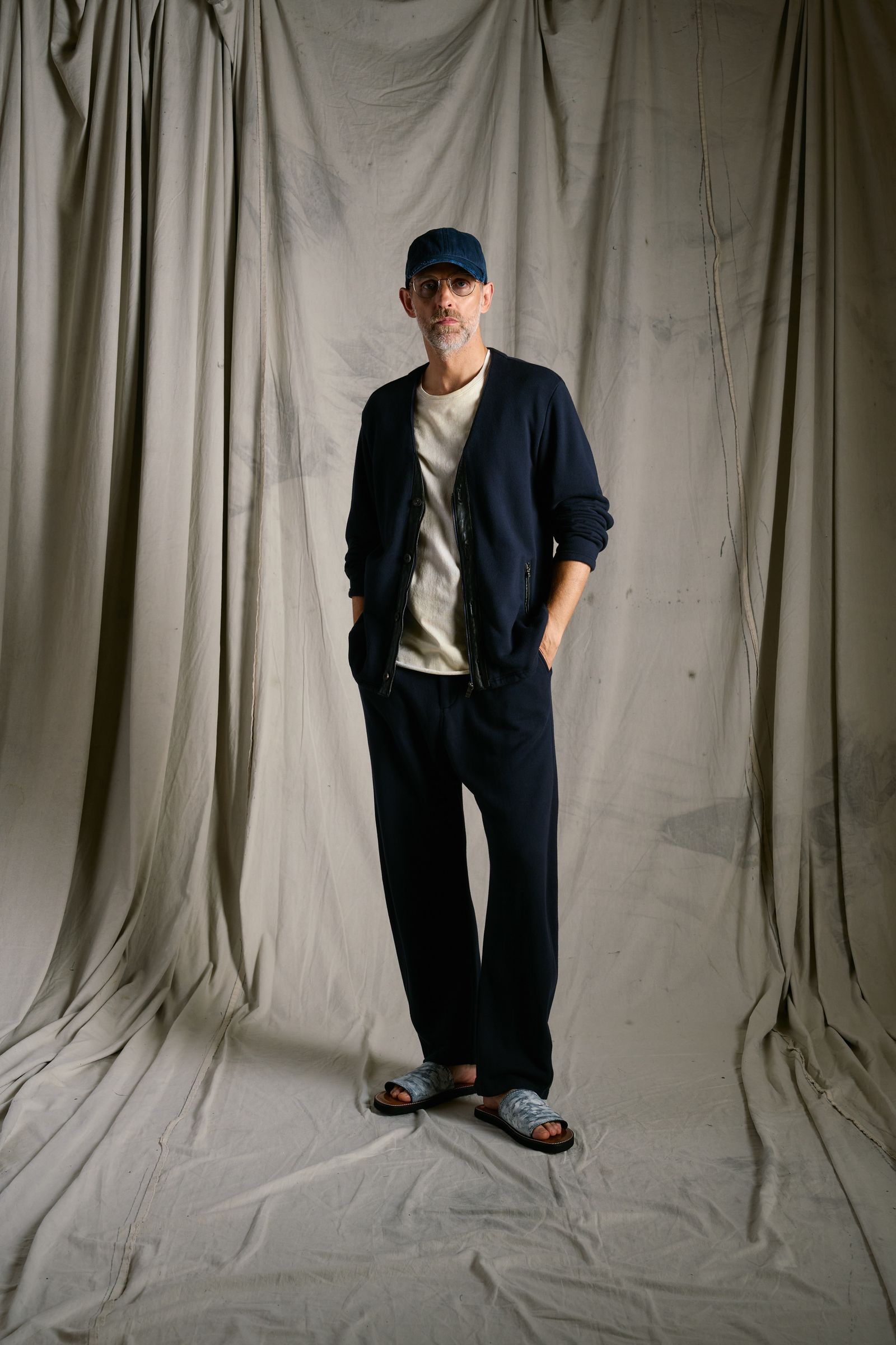 ☆先行予約☆ wjk  / ストライプニットビーニー / コットンリネンヘリンボーンエイジングベースボールキャップ / cotton linen herringbone aging B.B.cap / fade navy 【8007 cl29k】