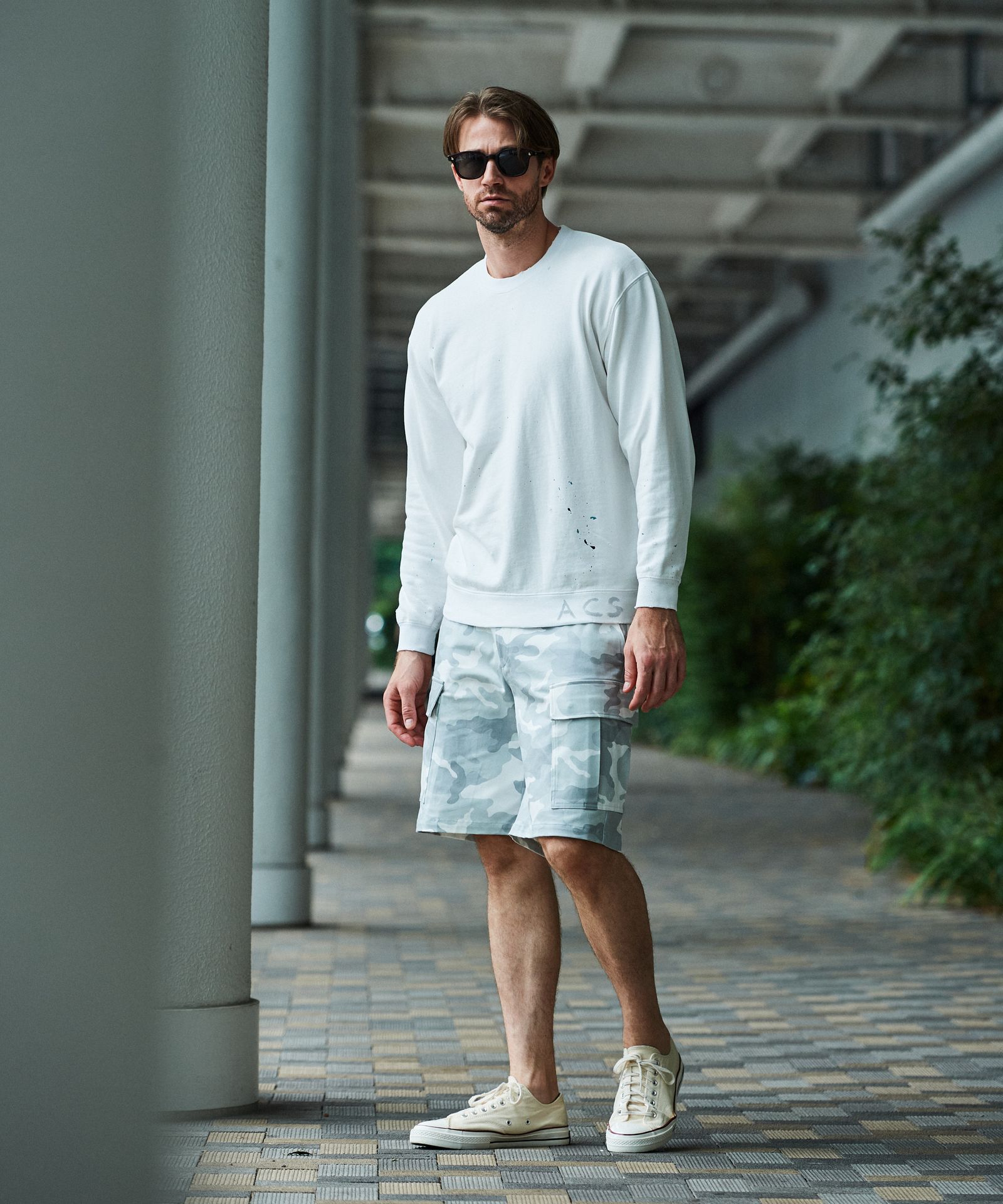 Damage Washed Hand Paint Logo Crewneck / プルオーバースウェット / WHITE【HJ2502】