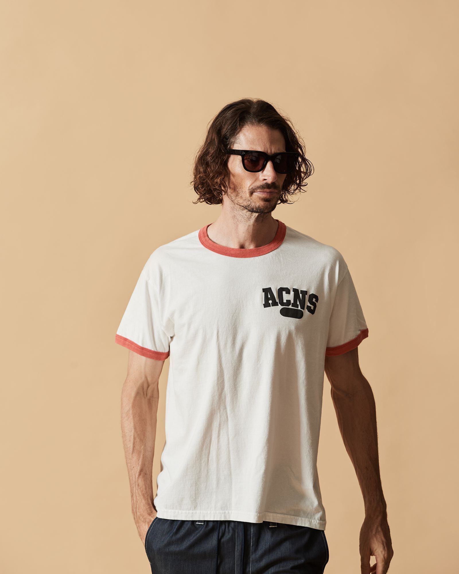 ☆先行予約☆ カレッジロゴリンガーTシャツ  / Aging College Logo Ringer Tee / WHITE RED【CT2607】