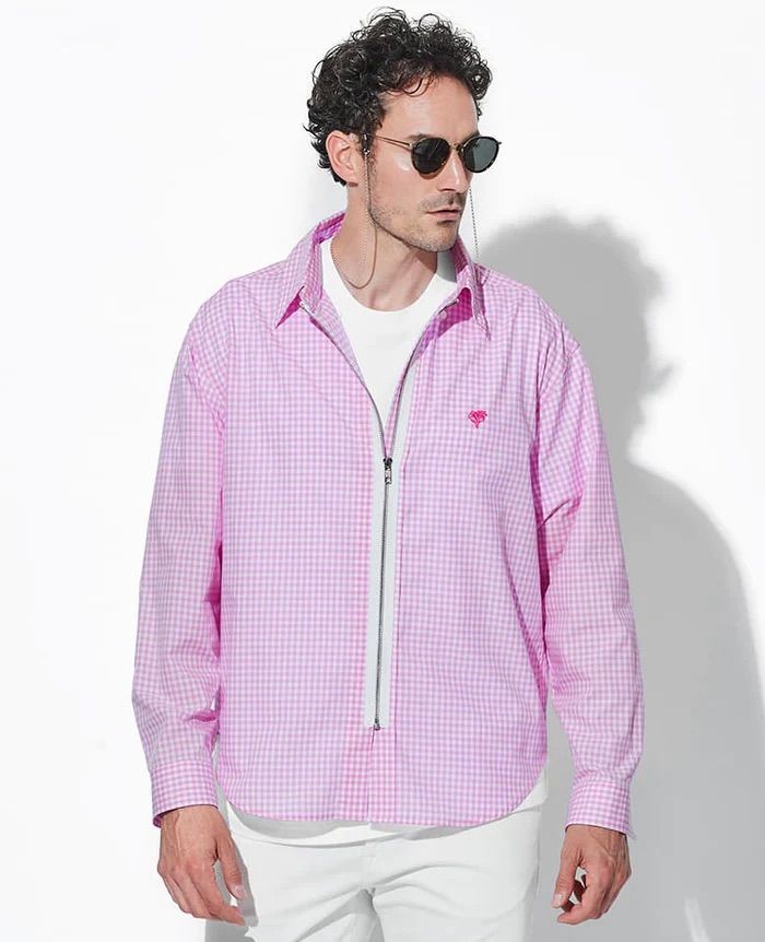 Remake Zip Shirt / リメイク ジップ B.D シャツ / PINK【SH2463】