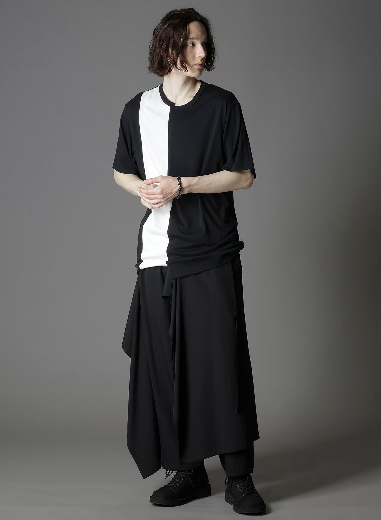 SILKETTE JERSEY W/ NUMBER PATTERN TSUJIKIRI LONG SLEEVED T-SHIRT / BLACK x WHITE [GL-T11-803-1-01]